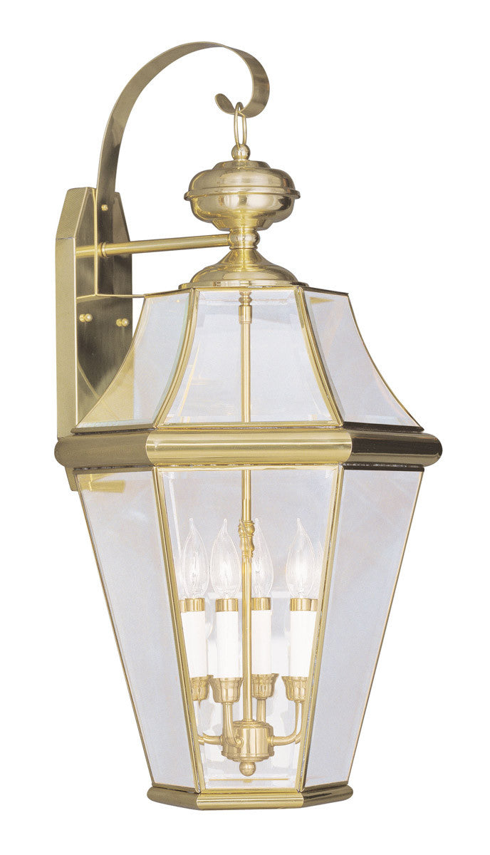 Livex Lighting Georgetown Collection 4 Light PB Outdoor Wall Lantern in Polished Brass 2366-02