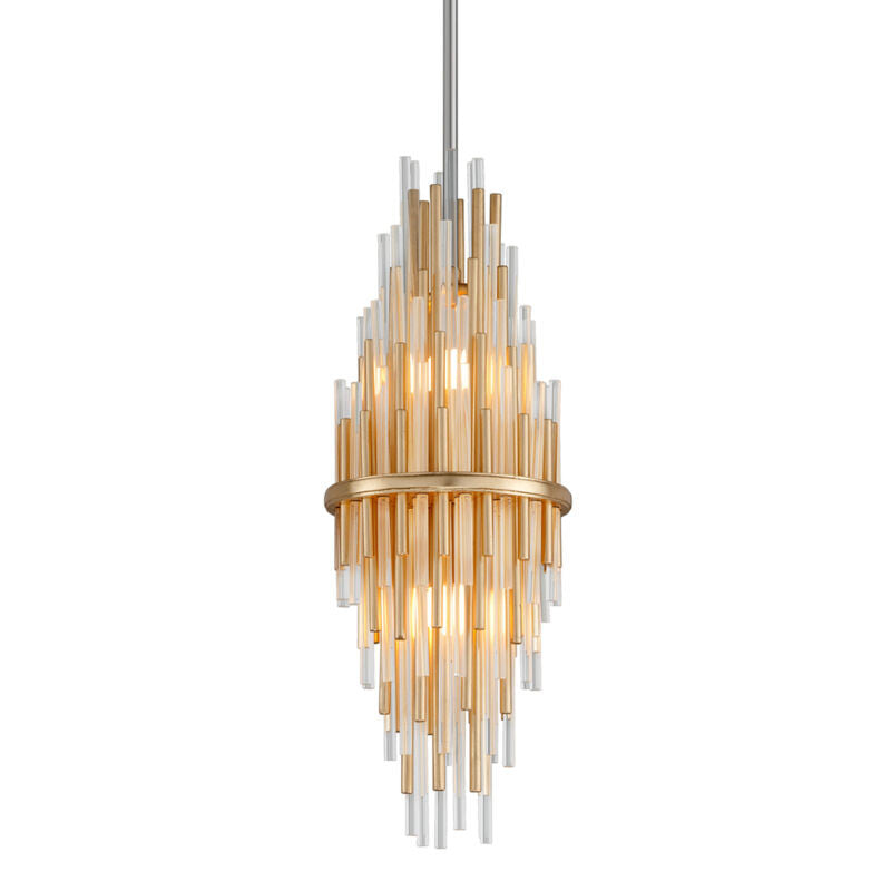 Corbett Lighting Theory Pendant in Gold Leaf W Polished Stainless 238-41