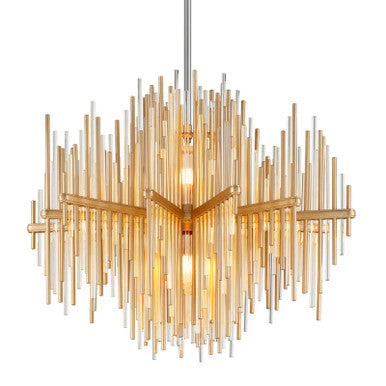 Corbett Lighting Theory Chandelier in Gold Leaf W Polished Stainless 238-42-GL/SS