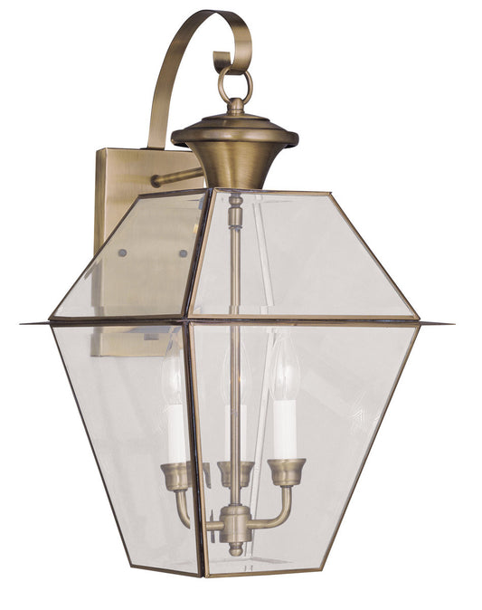 Livex Lighting Westover Collection 3 Light AB Outdoor Wall Lantern in Antique Brass 2381-01