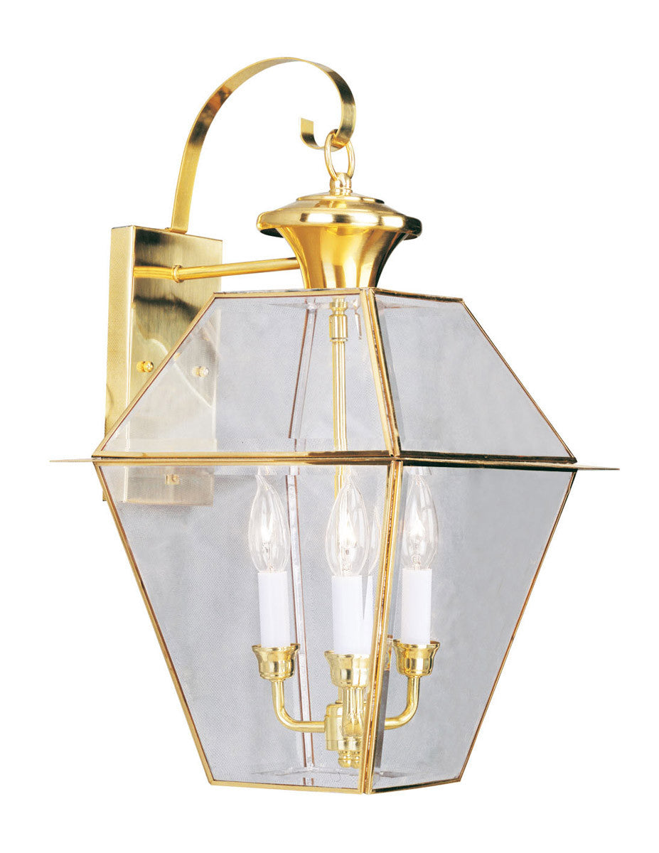 Livex Lighting Westover Collection 3 Light PB Outdoor Wall Lantern in Polished Brass 2381-02