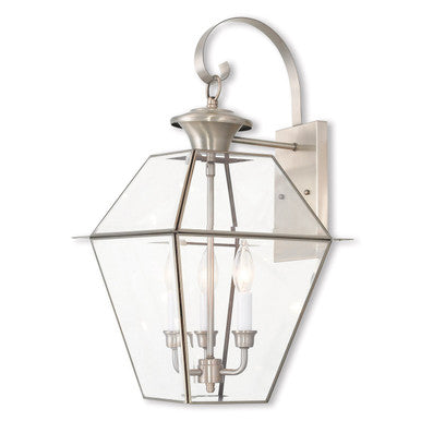 Livex Lighting Westover Collection 3 Light BN Outdoor Wall Lantern in Brushed Nickel 2381-91