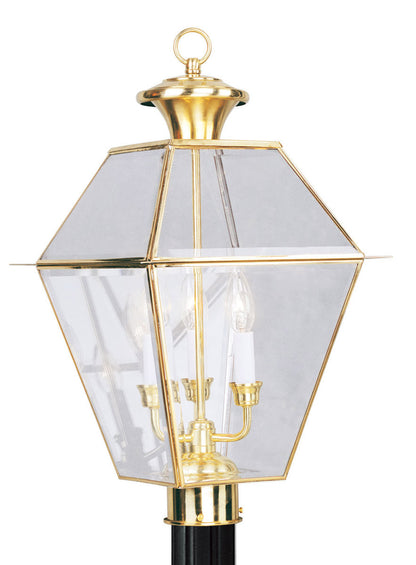 Livex Lighting Westover Collection 3 Light PB Outdoor Post Lantern in Polished Brass 2384-02