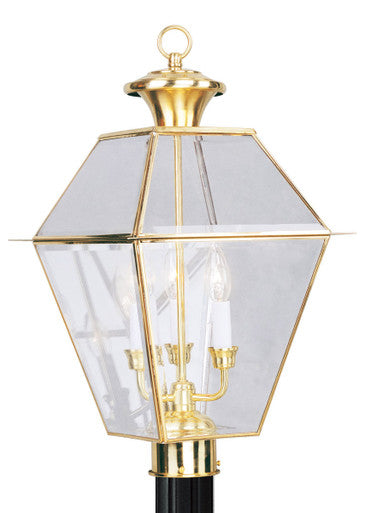 Livex Lighting Westover Collection 3 Light PB Outdoor Post Lantern in Polished Brass 2384-02