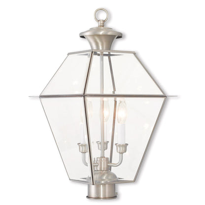 Livex Lighting Westover Collection 3 Light Brushed Nickel Post-Top Lantern in Brushed Nickel 2384-91