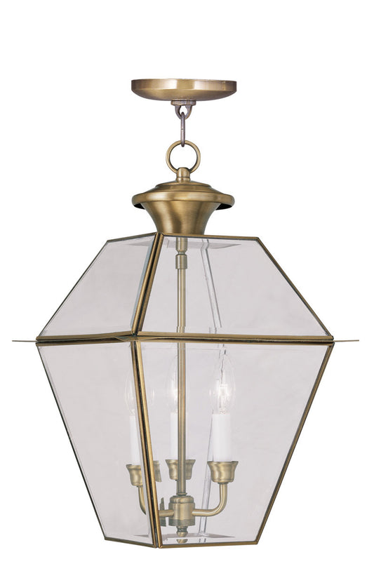 Livex Lighting Westover Collection 3 Light AB Outdoor Chain Lantern  in Antique Brass 2385-01