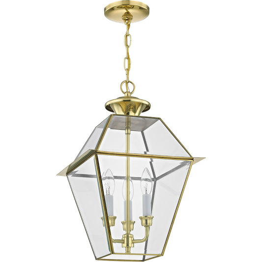 Livex Lighting Westover Collection 3 Light PB Outdoor Chain Lantern  in Polished Brass 2385-02