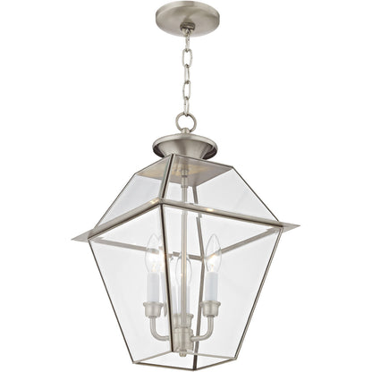 Livex Lighting Westover Collection 3 Light BN Outdoor Chain-Hang Lantern in Brushed Nickel 2385-91