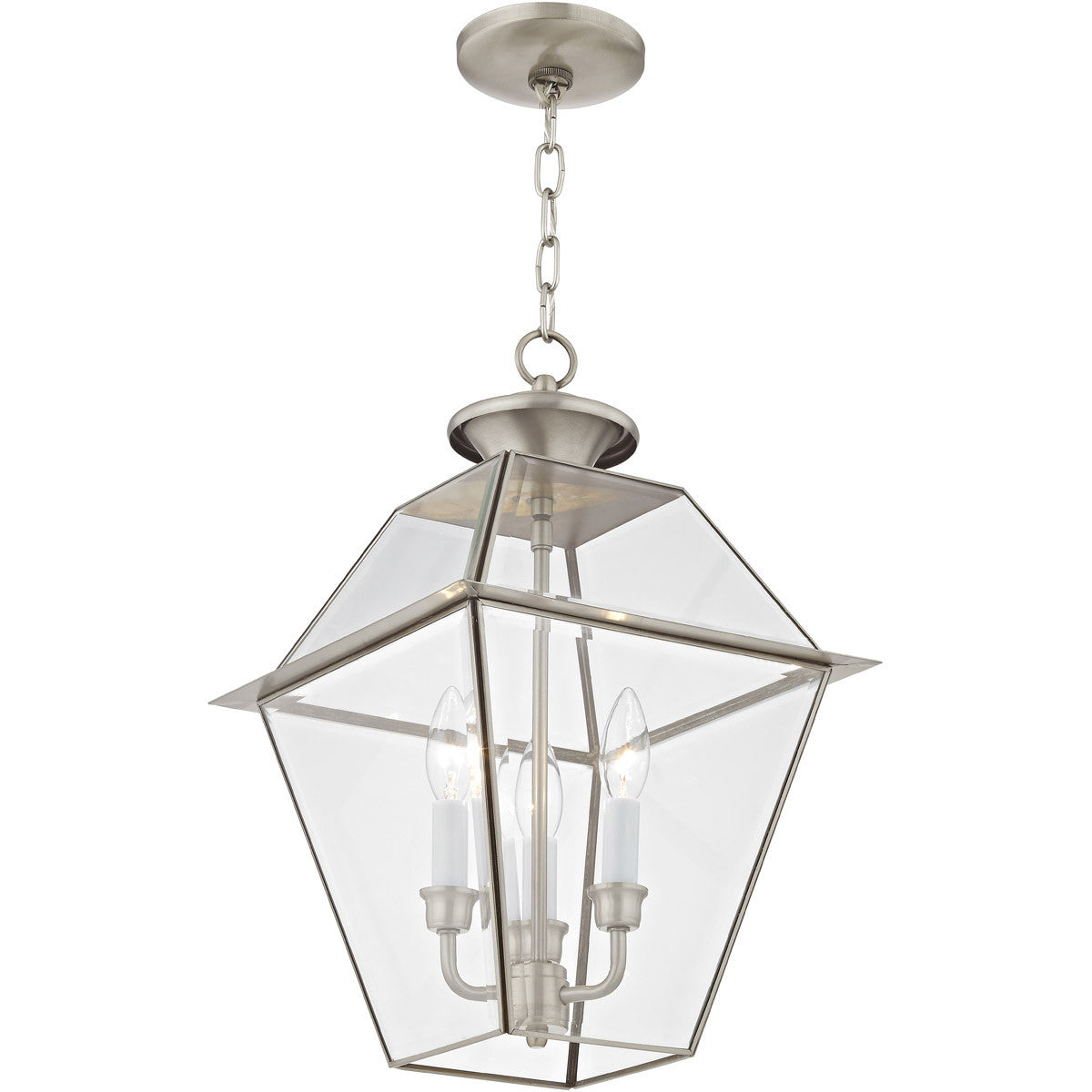 Livex Lighting Westover Collection 3 Light BN Outdoor Chain-Hang Lantern in Brushed Nickel 2385-91