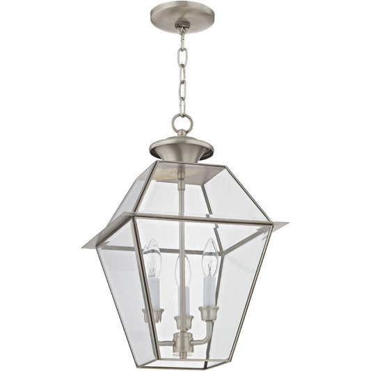 Livex Lighting Westover Collection 3 Light BN Outdoor Chain-Hang Lantern in Brushed Nickel 2385-91