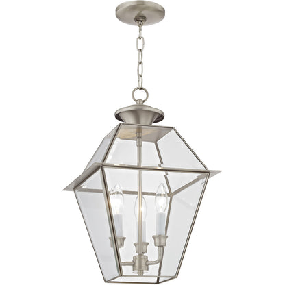 Livex Lighting Westover Collection 3 Light BN Outdoor Chain-Hang Lantern in Brushed Nickel 2385-91