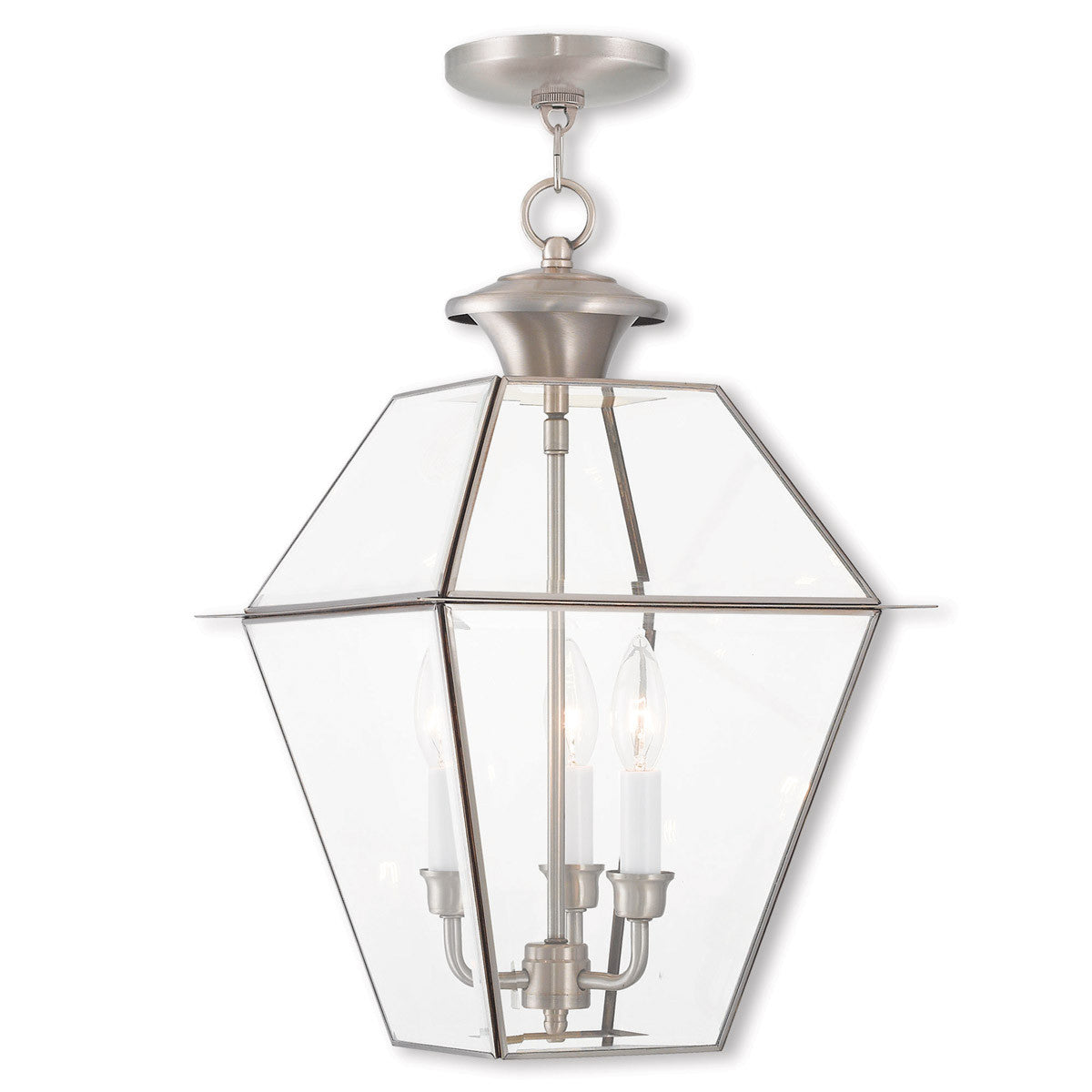 Livex Lighting Westover Collection 3 Light BN Outdoor Chain-Hang Lantern in Brushed Nickel 2385-91