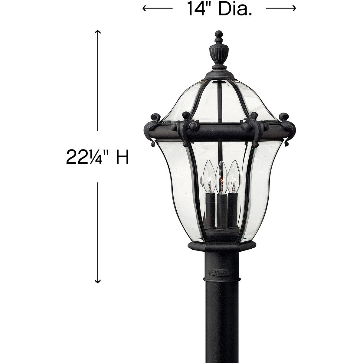 Hinkley Lighting San Clemente Large Post Top or Pier Mount Lantern Museum Black 2441MB