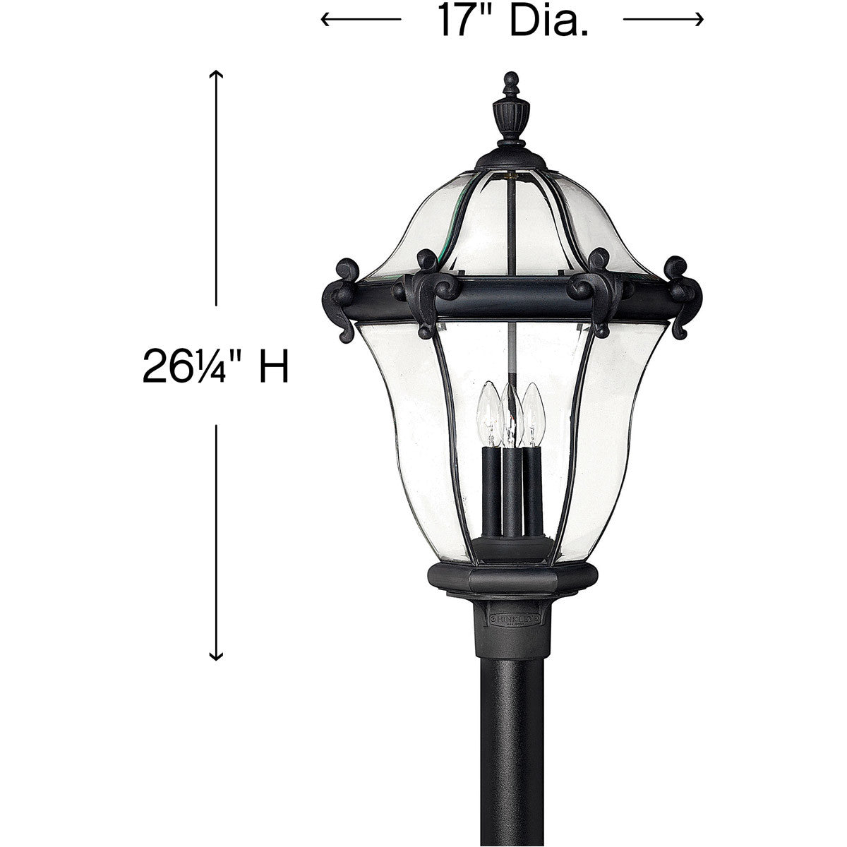 Hinkley Lighting San Clemente Extra Large Post Top or Pier Mount Lantern Museum Black 2447MB