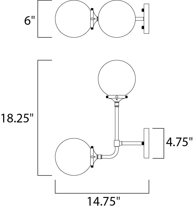 Maxim Atom 2-Light Wall Sconce in Black / Polished Nickel 24722WTBKPN