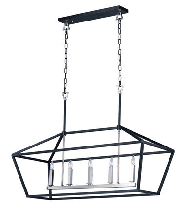 Maxim Abode 5-Light Linear Chandelier in Textured Black / Polished Nickel 25157TXBPN