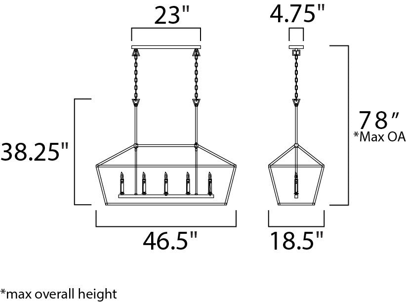 Maxim Abode 5-Light Linear Chandelier in Textured Black / Polished Nickel 25157TXBPN