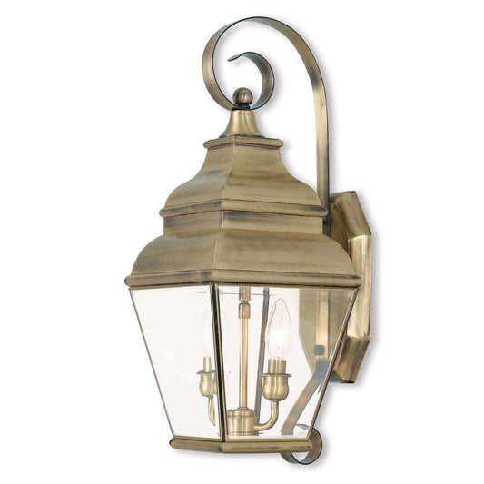 Livex Lighting Exeter Collection 2 Light AB Outdoor Wall Lantern in Antique Brass 2591-01