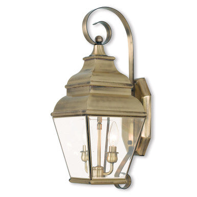 Livex Lighting Exeter Collection 2 Light AB Outdoor Wall Lantern in Antique Brass 2591-01