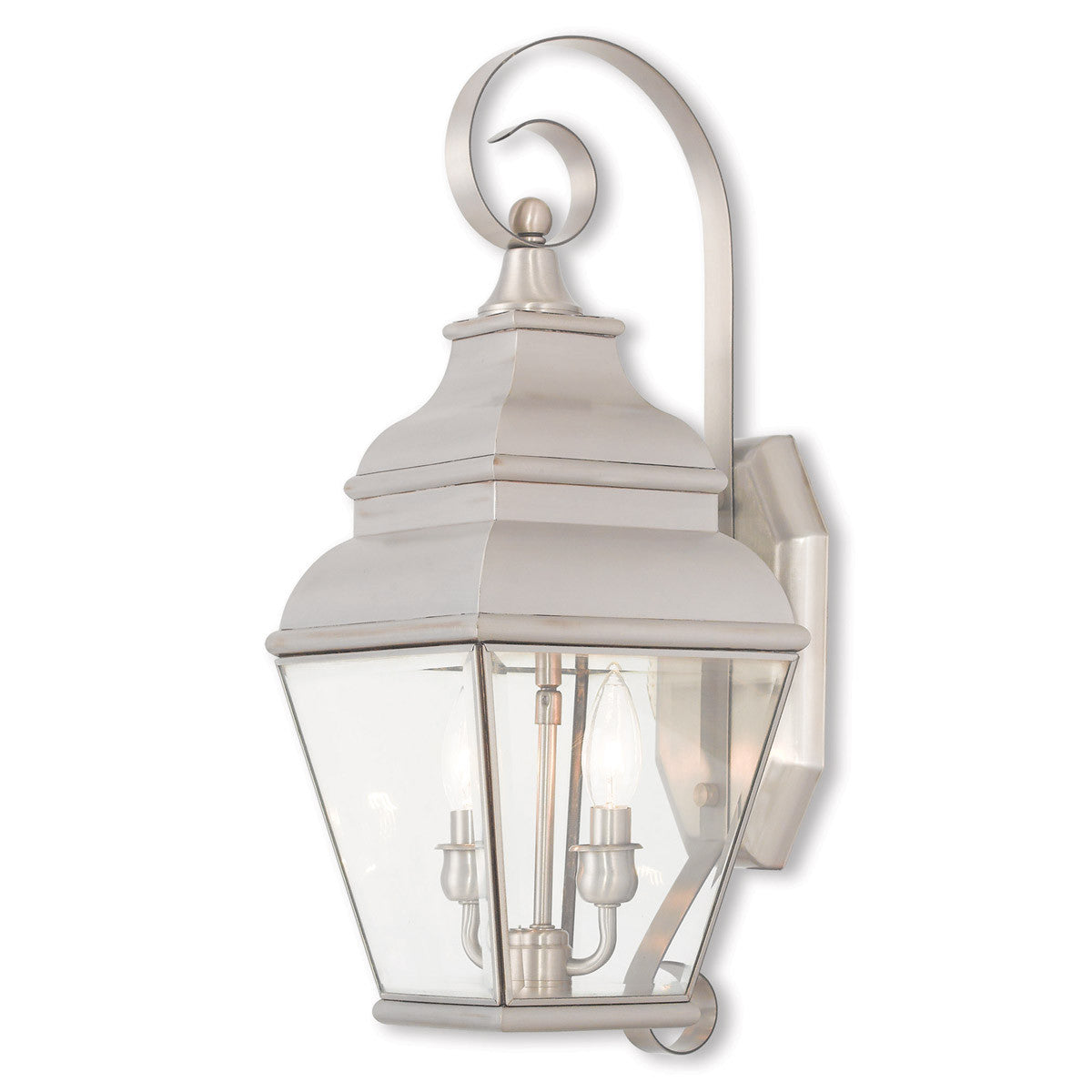 Livex Lighting Exeter Collection 2 Light BN Outdoor Wall Lantern in Brushed Nickel 2591-91