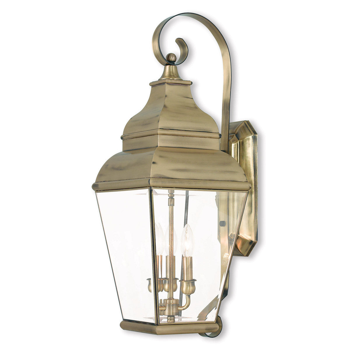 Livex Lighting Exeter Collection 3 Light AB Outdoor Wall Lantern in Antique Brass 2593-01