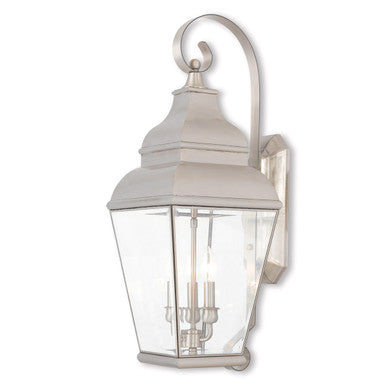 Livex Lighting Exeter Collection 3 Light BN Outdoor Wall Lantern in Brushed Nickel 2593-91