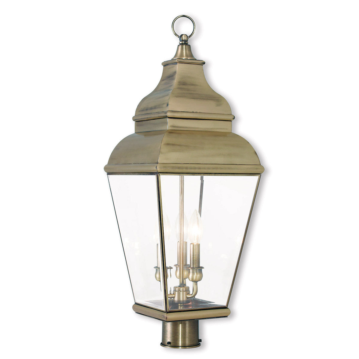 Livex Lighting Exeter Collection 3 Light Antique Brass Post-Top Lantern in Antique Brass 2594-01