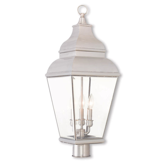 Livex Lighting Exeter Collection 3 Light Brushed Nickel Post-Top Lantern in Brushed Nickel 2594-91