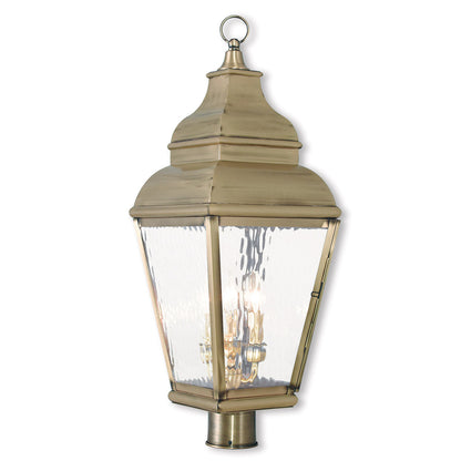 Livex Lighting Exeter Collection 3 Light Antique Brass Post-Top Lantern in Antique Brass 2606-01