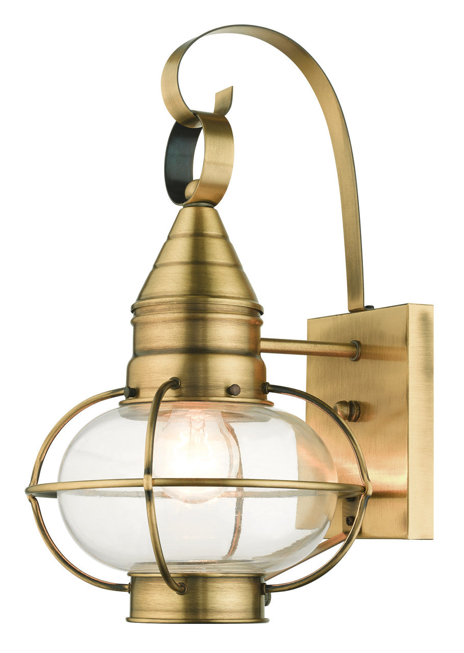 Livex Lighting Newburyport Collection  1 Light Antique Brass Outdoor Wall Lantern in Antique Brass 26901-01