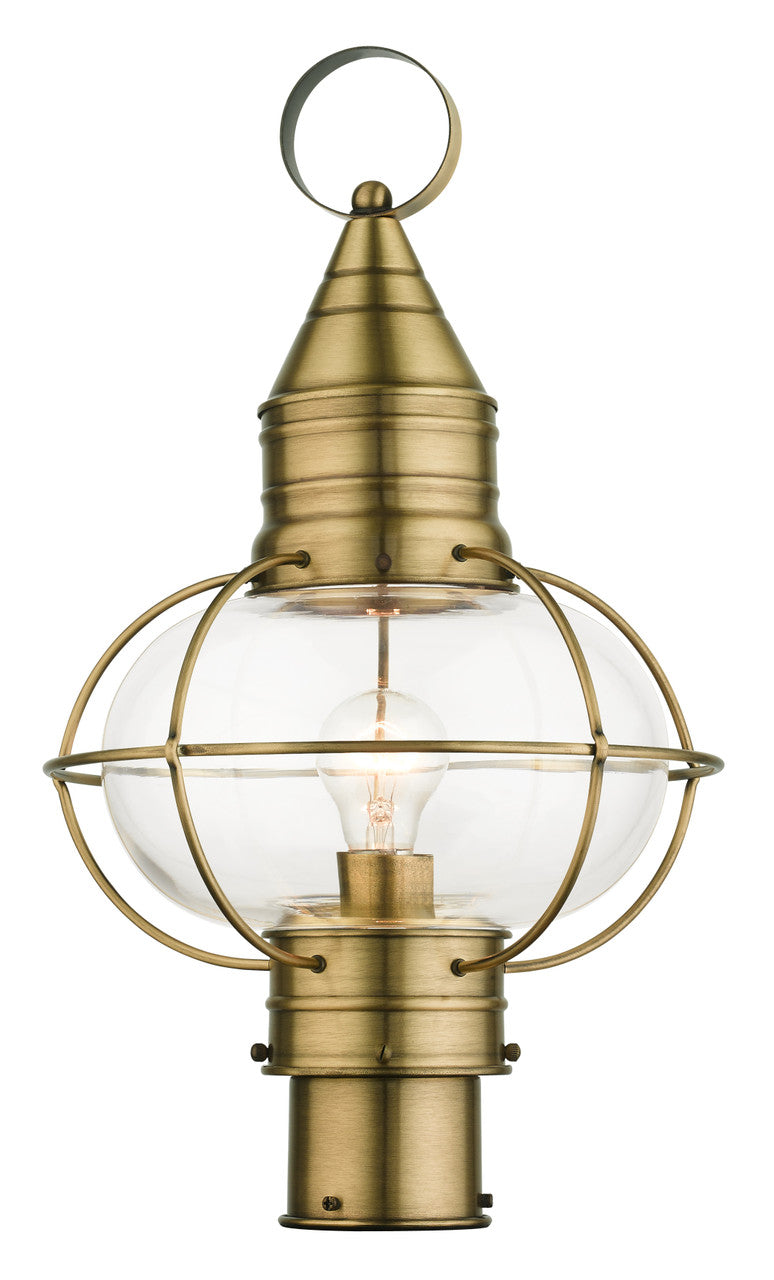 Livex Lighting Newburyport Collection  1 Light Antique Brass Outdoor Post Top Lantern in Antique Brass 26905-01