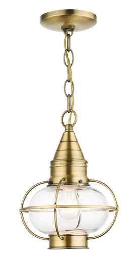 Livex Lighting Newburyport Collection  1 Light Antique Brass Outdoor Pendant Lantern in Antique Brass 26910-01