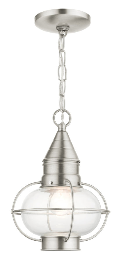 Livex Lighting Newburyport Collection  1 Light Brushed Nickel Outdoor Pendant Lantern in Brushed Nickel 26910-91