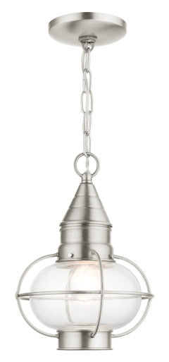 Livex Lighting Newburyport Collection  1 Light Brushed Nickel Outdoor Pendant Lantern in Brushed Nickel 26910-91