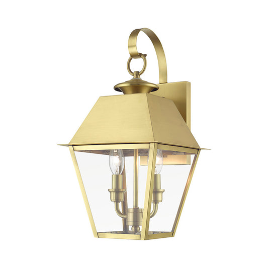 Livex Lighting Wentworth Collection  2 Light Natural Brass Outdoor Medium Wall Lantern in Natural Brass 27215-08