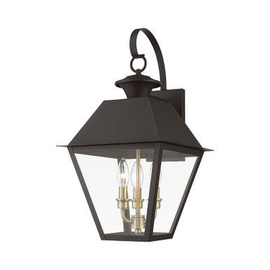 Livex Lighting Wentworth Collection  3 Light Bronze with Antique Brass Finish Cluster Outdoor Large Wall Lantern in Bronze with Antique Brass Finish Cluster 27218-07