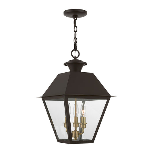 Livex Lighting Wentworth Collection  3 Light Bronze with Antique Brass Finish Cluster Outdoor Large Pendant Lantern in Bronze with Antique Brass Finish Cluster 27220-07