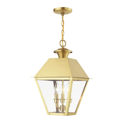 Livex Lighting Wentworth Collection  3 Light Natural Brass Outdoor Large Pendant Lantern in Natural Brass 27220-08