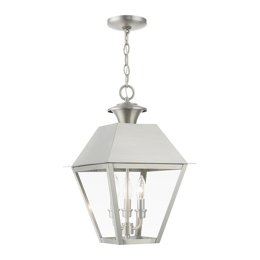 Livex Lighting Wentworth Collection  3 Light Brushed Nickel Outdoor Large Pendant Lantern in Brushed Nickel 27220-91