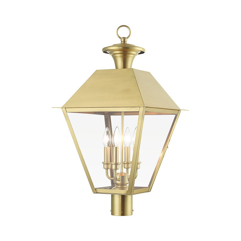 Livex Lighting Wentworth Collection  4 Light Natural Brass Outdoor Extra Large Post Top Lantern in Natural Brass 27223-08