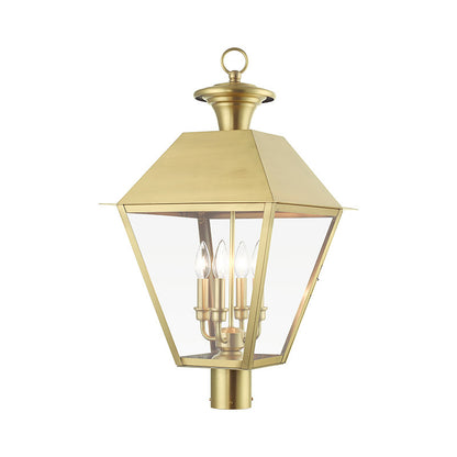 Livex Lighting Wentworth Collection  4 Light Natural Brass Outdoor Extra Large Post Top Lantern in Natural Brass 27223-08