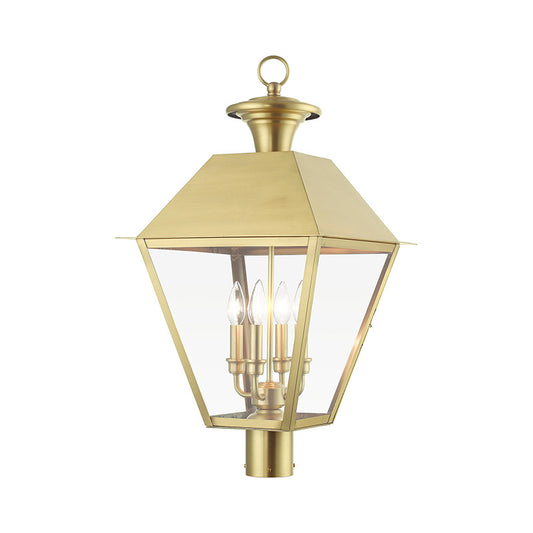 Livex Lighting Wentworth Collection  4 Light Natural Brass Outdoor Extra Large Post Top Lantern in Natural Brass 27223-08