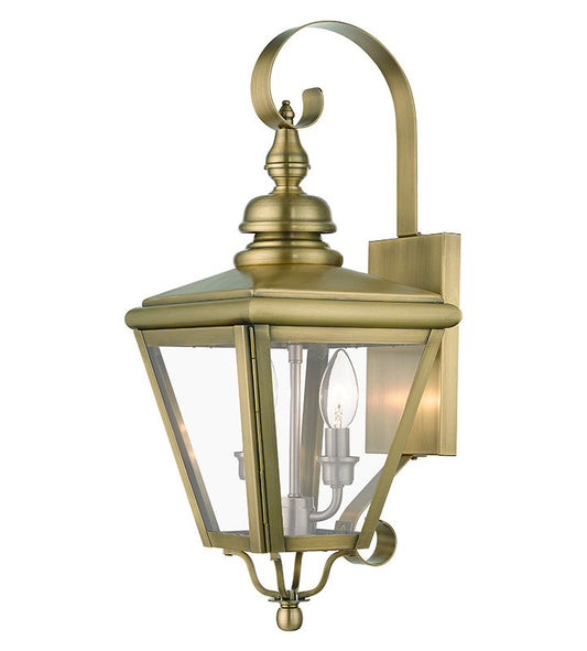 Livex Lighting Adams Collection 2 Light Antique Brass Outdoor Medium Wall Lantern with Brushed Nickel Finish Cluster 27372-01