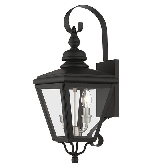 Livex Lighting Adams Collection 2 Light Black Outdoor Medium Wall Lantern with Brushed Nickel Finish Cluster 27372-04