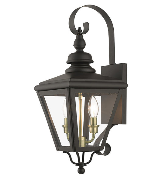 Livex Lighting Adams Collection 2 Light Bronze Outdoor Medium Wall Lantern with Antique Brass Finish Cluster 27372-07