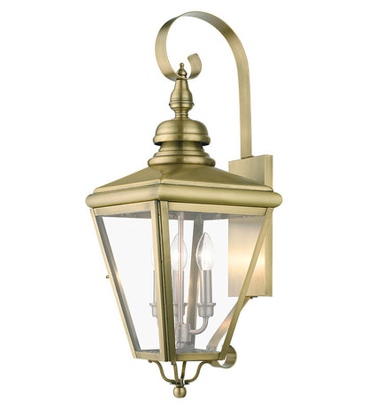 Livex Lighting Adams Collection 3 Light Antique Brass Outdoor Large Wall Lantern with Brushed Nickel Finish Cluster 27373-01