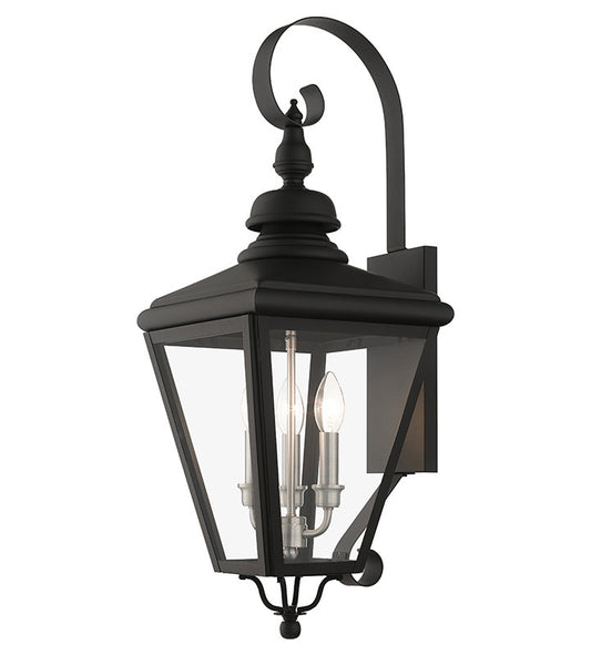 Livex Lighting Adams Collection 3 Light Black Outdoor Large Wall Lantern with Brushed Nickel Finish Cluster 27373-04