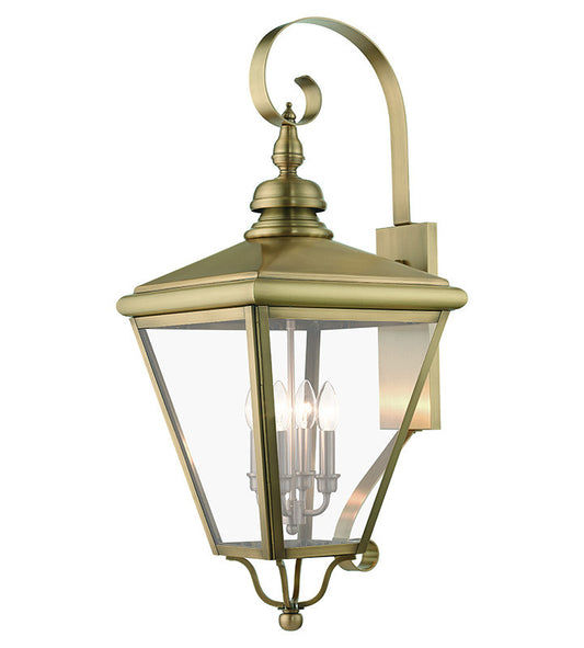 Livex Lighting Adams Collection 4 Light Antique Brass Outdoor Extra Large Wall Lantern with Brushed Nickel Finish Cluster 27374-01