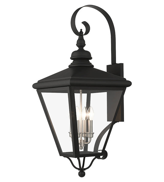 Livex Lighting Adams Collection 4 Light Black Outdoor Extra Large Wall Lantern with Brushed Nickel Finish Cluster 27374-04