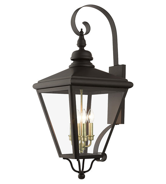 Livex Lighting Adams Collection 4 Light Bronze Outdoor Extra Large Wall Lantern with Antique Brass Finish Cluster 27374-07